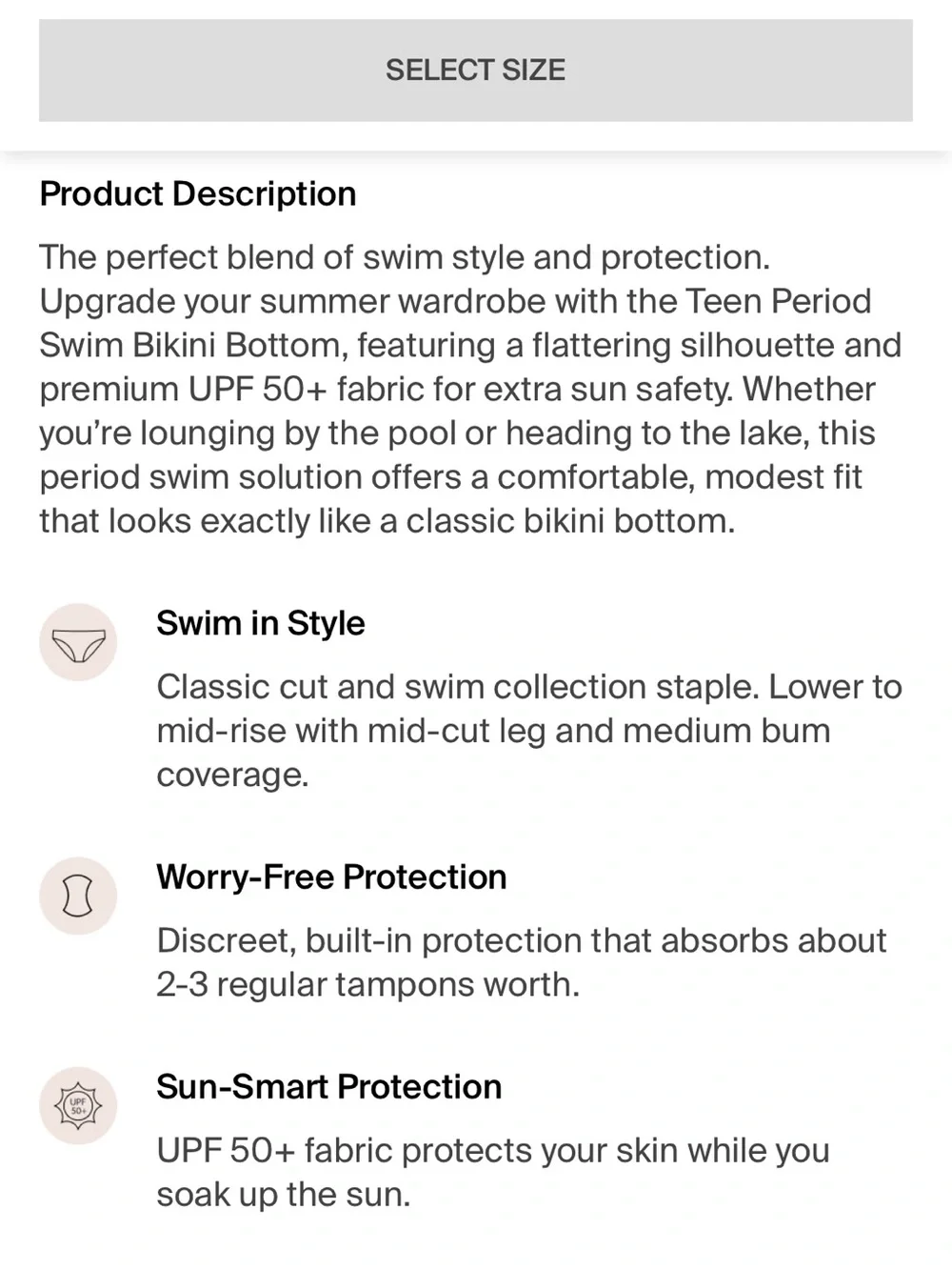 Kt. KT period proof classic bottom teen Black Bikini Bottom S. Small Knix
